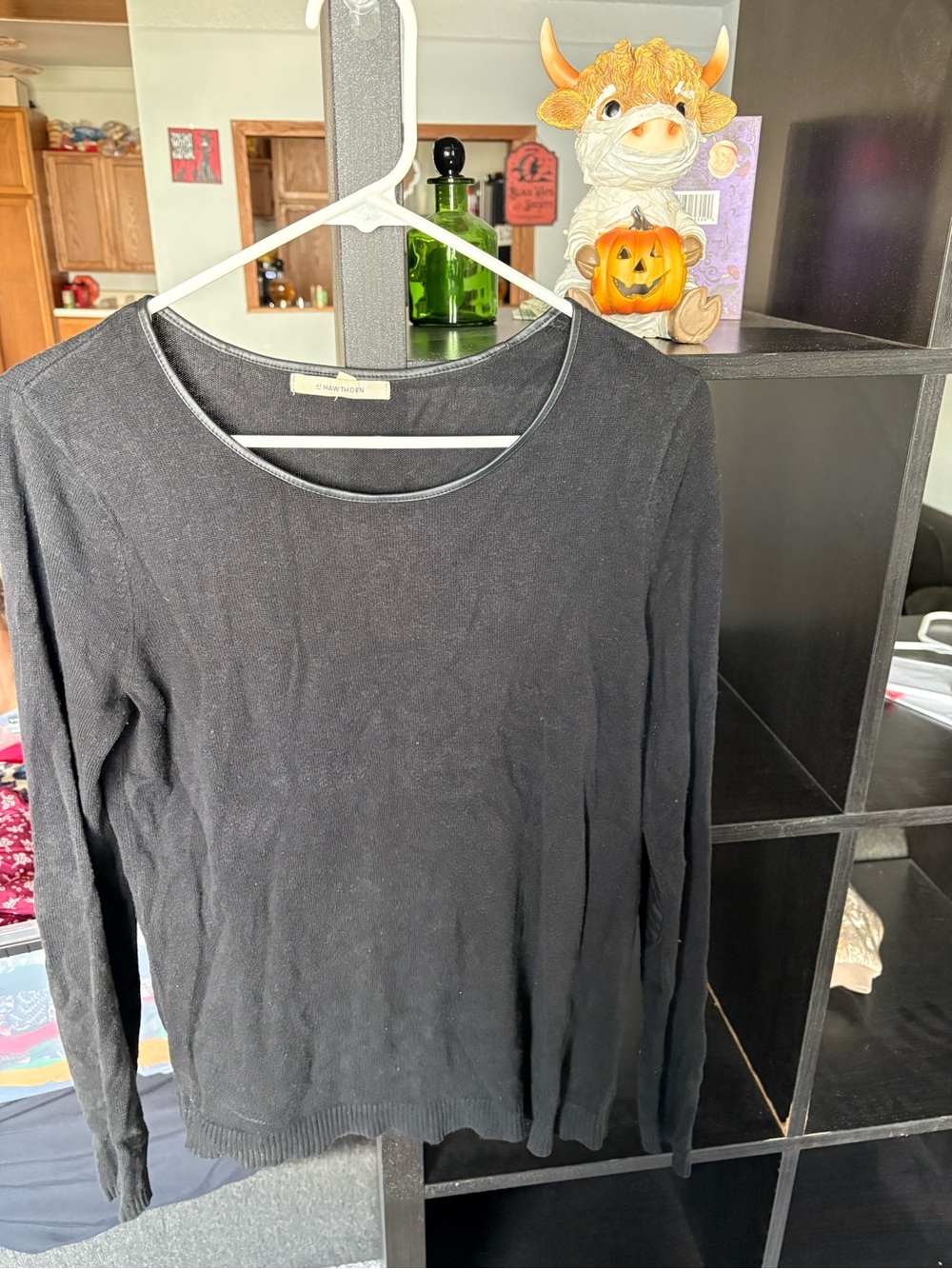 41 Hawthorn Black Long Sleeve Crewneck Top with Contrast Trim